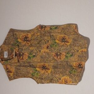 CARRIAGE COURT Floral Paisley Sleeveless Blouse Golden/Browns/Green EUC